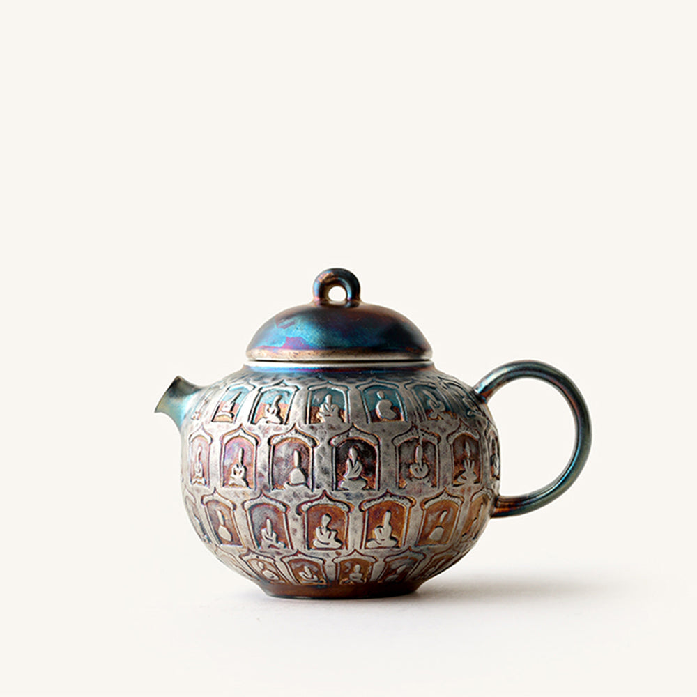Handcrafted Silver Plated Ceramic Buddha Teapot - Elegant Asian Tea Set for Meditation & Home Decor | Perfect for Tea Ceremonies, Gifts, and Zen Living Spaces