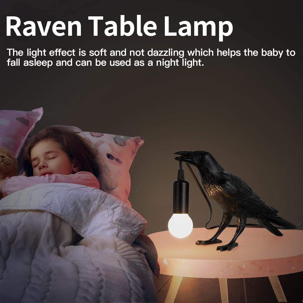 Raven Lamp - Adjustable Brightness Crow Light with Bulb, Gothic Bird Night Light for Bedroom, Living Room & Office Decor | Perfect for Halloween, Gothic Home Decor & Cozy Reading Ambience