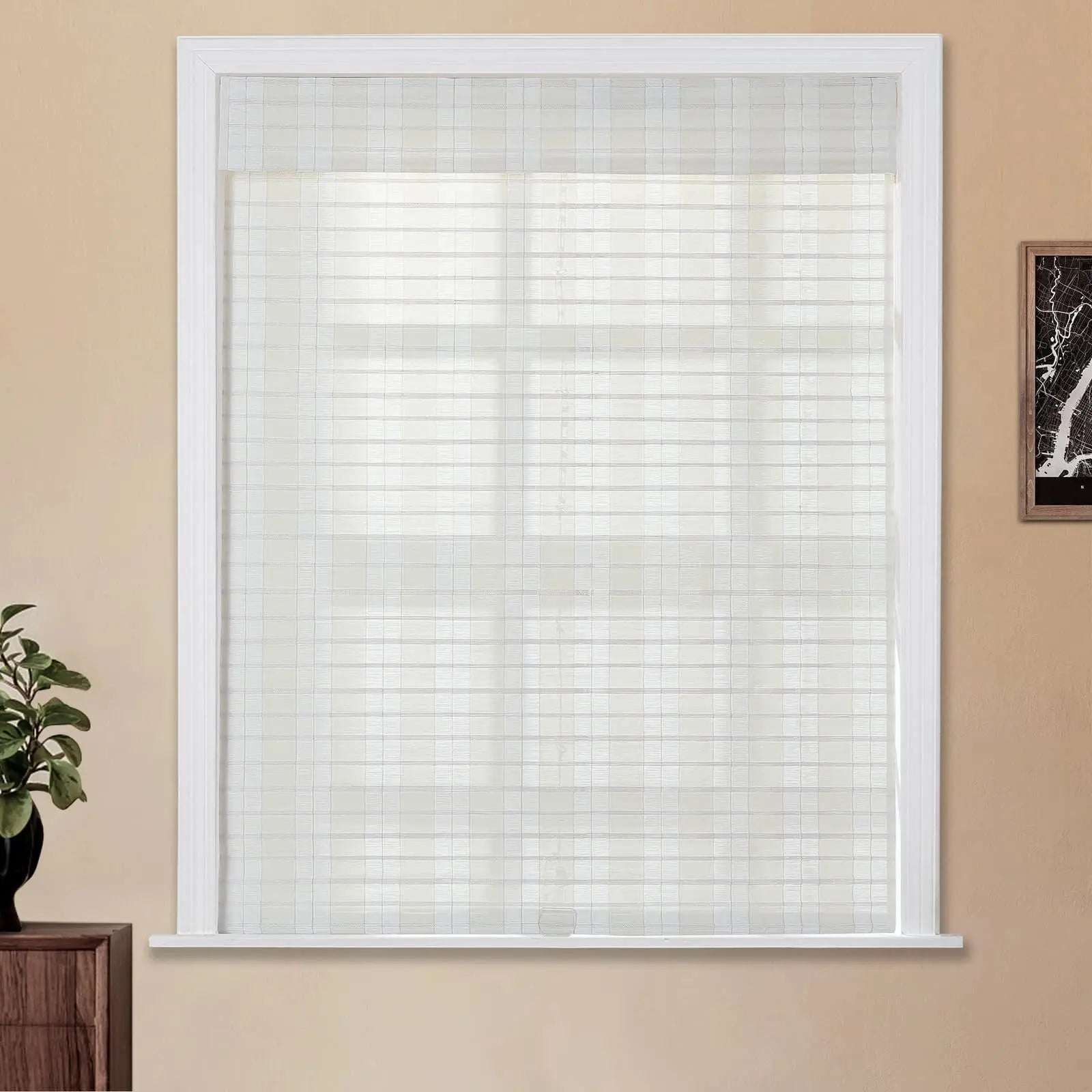 Natural Bamboo Woven Paper Window Shade - Ivory White | Eco-Friendly Roller Blind for Living Room, Bedroom & Office Decor