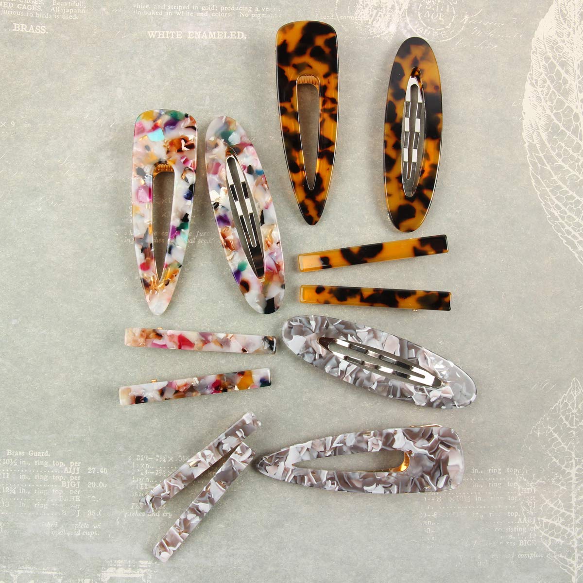 Boho Hair Accessories Set - Metallic Bobby Pins, Rhinestone Barrettes, Geometric Acetate Claw Clips (Marbled Brown Tortoise) for Women & Teens - Perfect for Weddings, Parties & Everyday Styling
