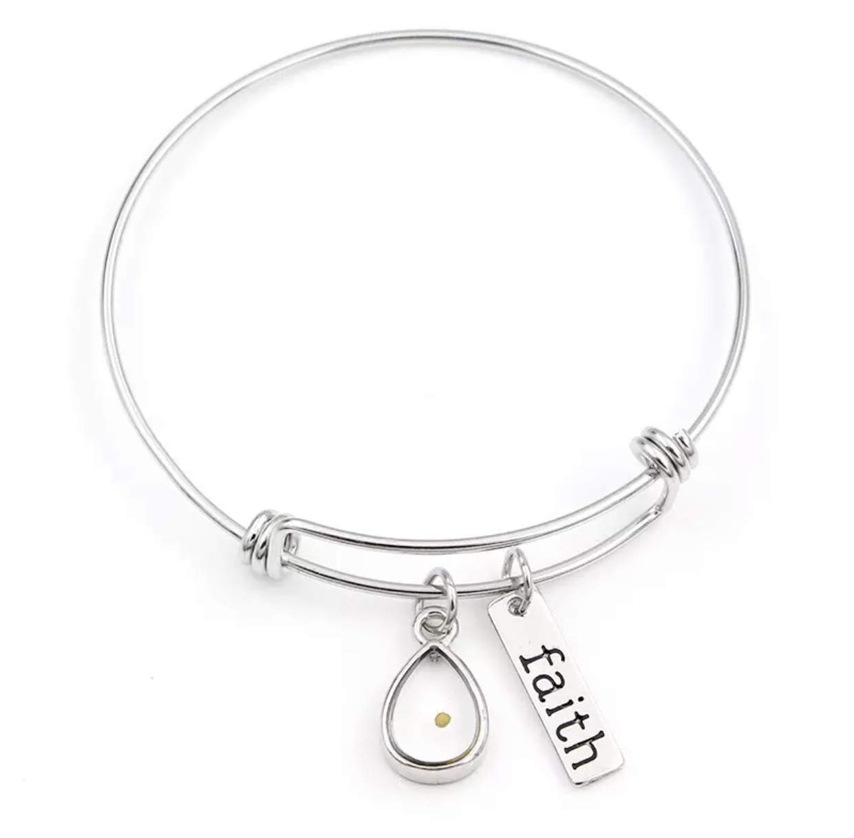 Stainless Steel Charm Bracelet for Women - Adjustable Mustard Seed Faith Bracelet with Inspirational Tag - Religious Jewelry Gift for Birthday, Christmas & Daily Wear