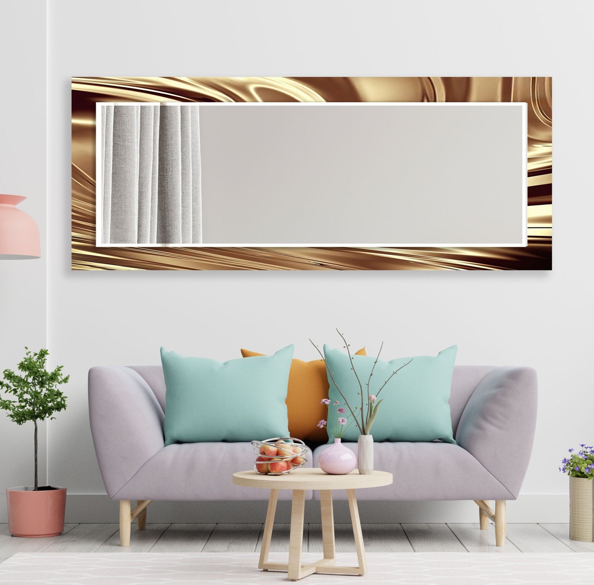 Abstract Shiny Brown Wall Mirror - Modern Decorative Mirror for Living Room, Bedroom & Entryway - Elegant Home Decor & Stylish Vanity Mirror