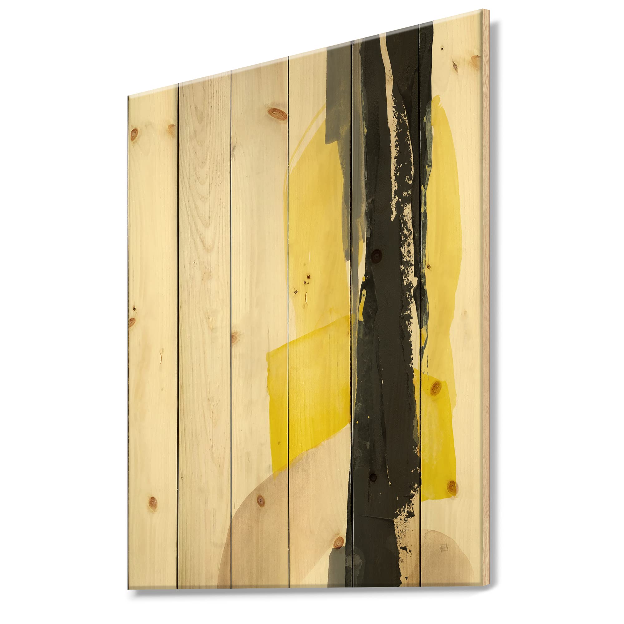 DesignQ Modern Black & Yellow Abstract Wood Wall Art - Large Contemporary Pine Wood Wall Decor Panels for Living Room, Bedroom & Office Decor