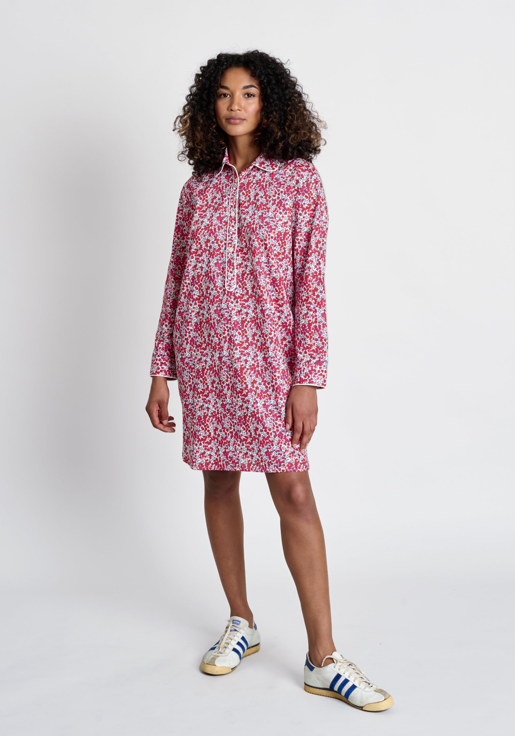 Elsa Night Shirt - Women's Sleepwear in Liberty Wiltshire Berries Red Floral Print - Soft Cotton Pajama Top for Comfortable Sleep & Lounge Wear