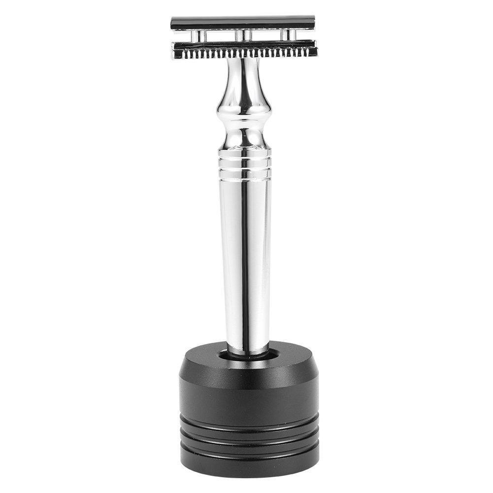 Premium Metal Shaving Razor & Brush Stand - Black | Durable Men's Grooming Organizer for Safety Razor & Shaving Brush | Perfect for Bathroom Countertop, Vanity & Travel Shaving Kits