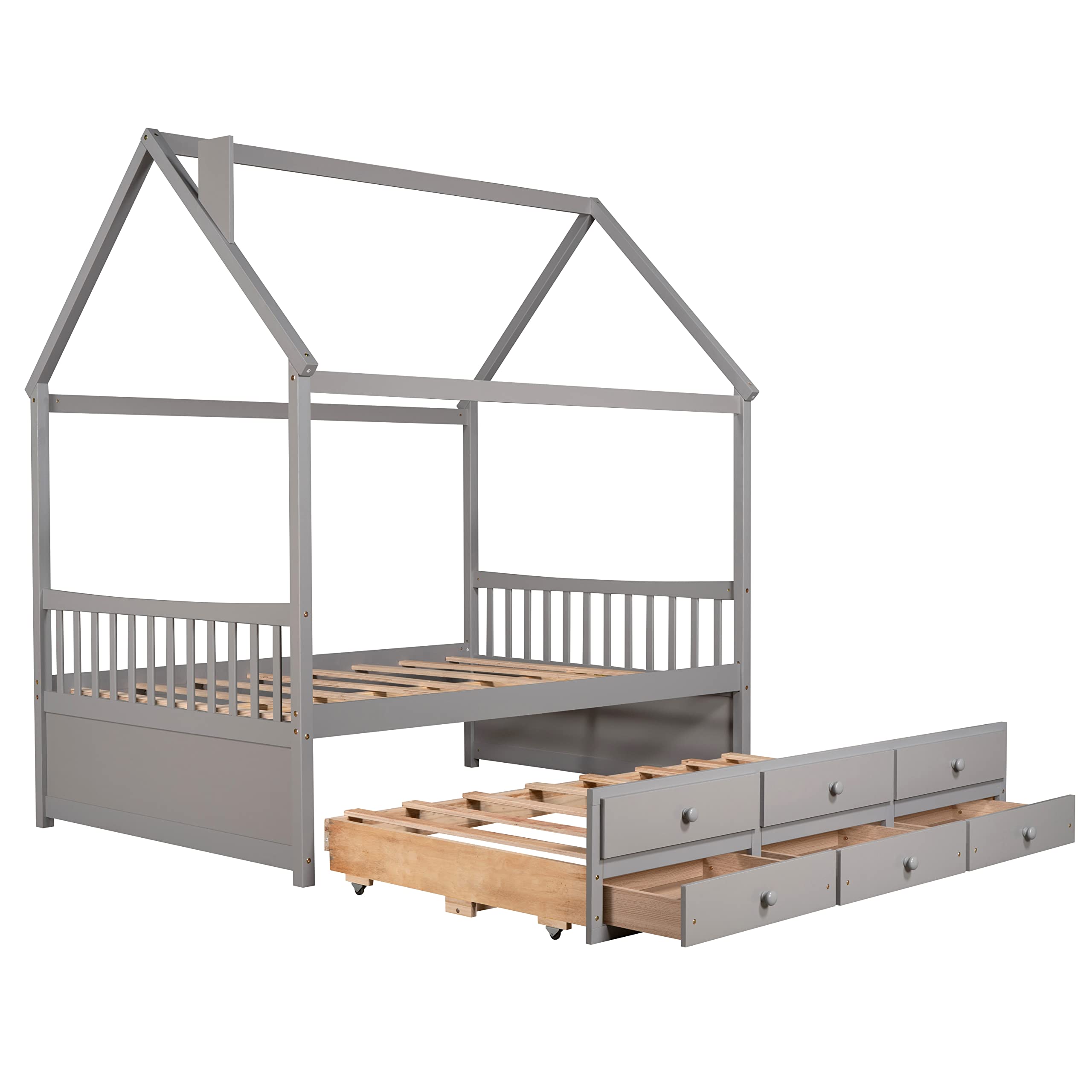 SOFTSEA Full Captain’s Bed Daybed with Trundle and 3 Drawers - Solid Wood Full Size Daybed for Kids, Teens & Guest Rooms - Space-Saving Bedroom Furniture for Small Spaces & Sleepovers