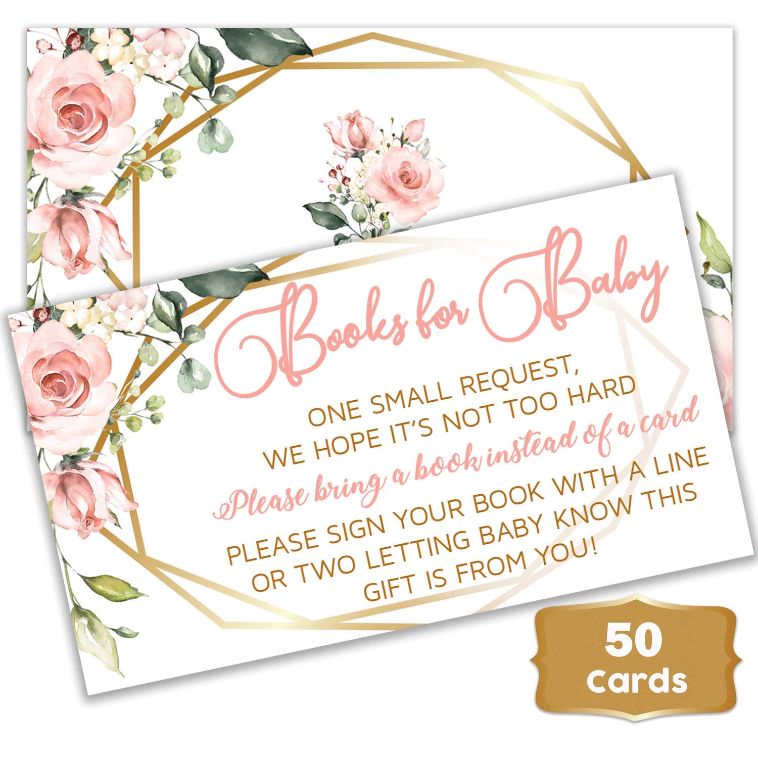 Pink Floral Baby Girl Shower Books - 50 Count Baby Request Cards for Girl Baby Showers | Floral Baby Shower Activities & Keepsake Books | Perfect for Baby Registry, Gender Reveal & Nursery Decor