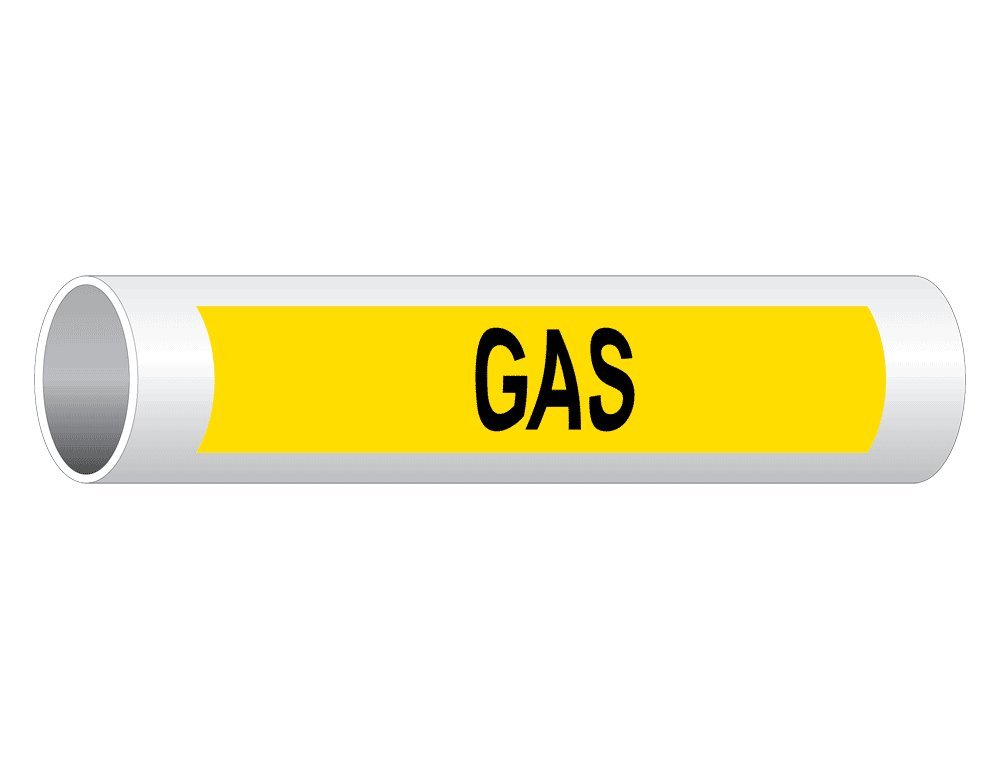 5-Pack 8x2 Inch Vinyl Pipe Label Decals - Gas (Black Legend on Yellow Background) for Hazmat Pipe Markers | OSHA Compliant Pipe Identification | Industrial Safety, Warehouse & Construction Use