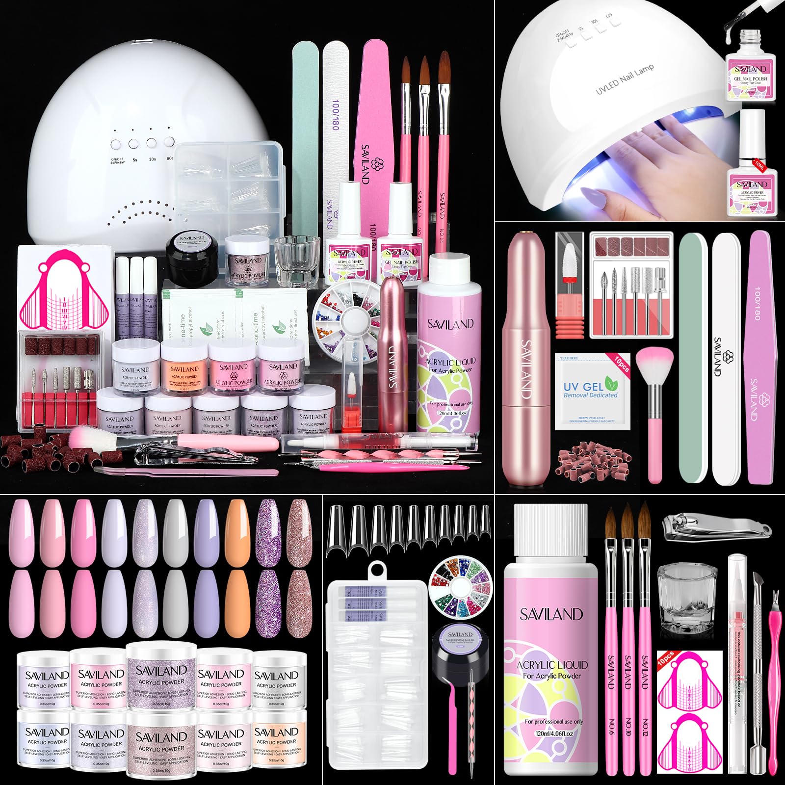 SAVILAND Professional Acrylic Nail Kit with Electric Drill - Complete Starter Set with Acrylic Powder, Liquid, Brush & Nail Extension Tools | Perfect for Salon, Home Manicure & DIY Nail Art