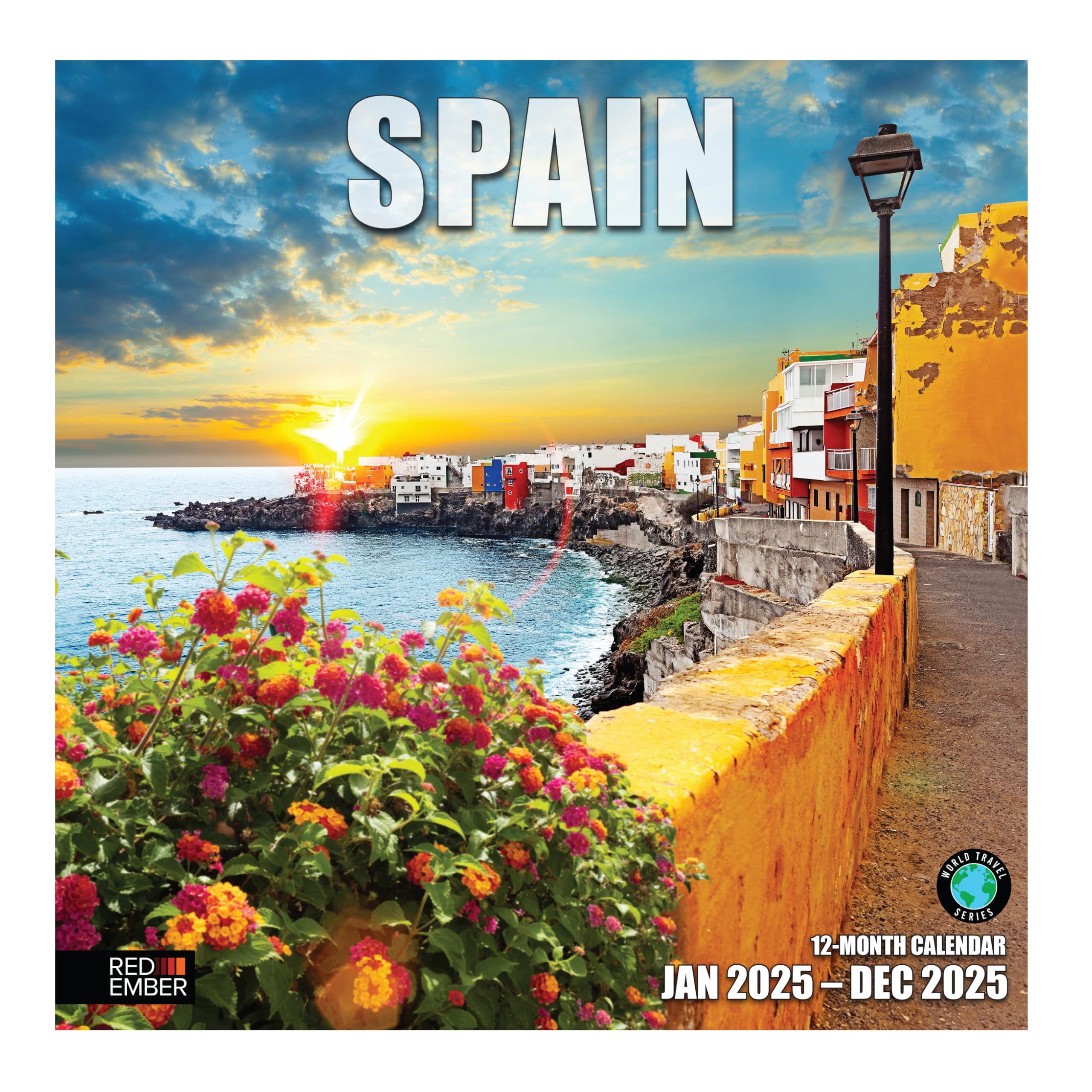 RED EMBER Spain 2025 Wall Calendar - 12 Month Large 12x24 Inch with Thick Sturdy Paper | Perfect Gift for Travel Lovers | European Vacation & Home Office Decor Inspiration