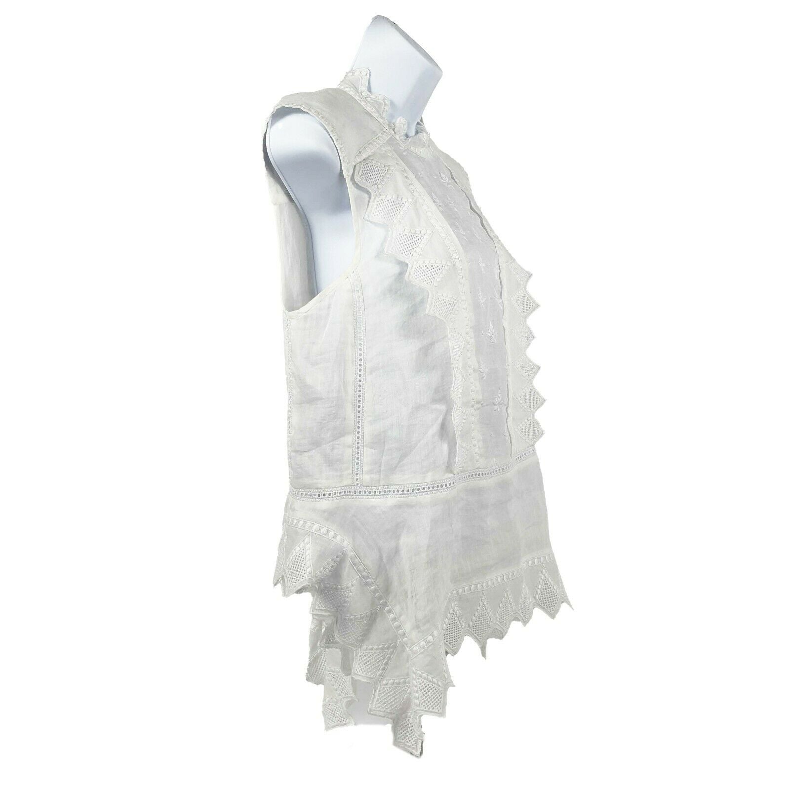 Isabel Marant 18 Nust White High Neck Sleeveless Embroidered Blouse - Women's XS (US Size 34) - Perfect for Summer Parties & Formal Occasions
