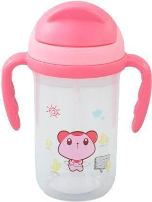 CHILDCHIC Cartoon Printed Kids Water Bottle with Handle - 350ml Insulated Stainless Steel Sippy Cup (Pink) | Leakproof for School, Travel & Outdoor Activities