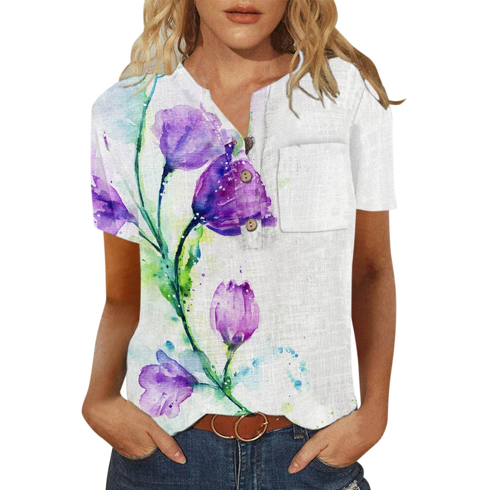 **Plus Size Women's Short Sleeve Tunic Tops - Crewneck Summer Blouses, Casual & Dressy Printed Tees for Women - Perfect for Office, Vacation & Everyday Wear**