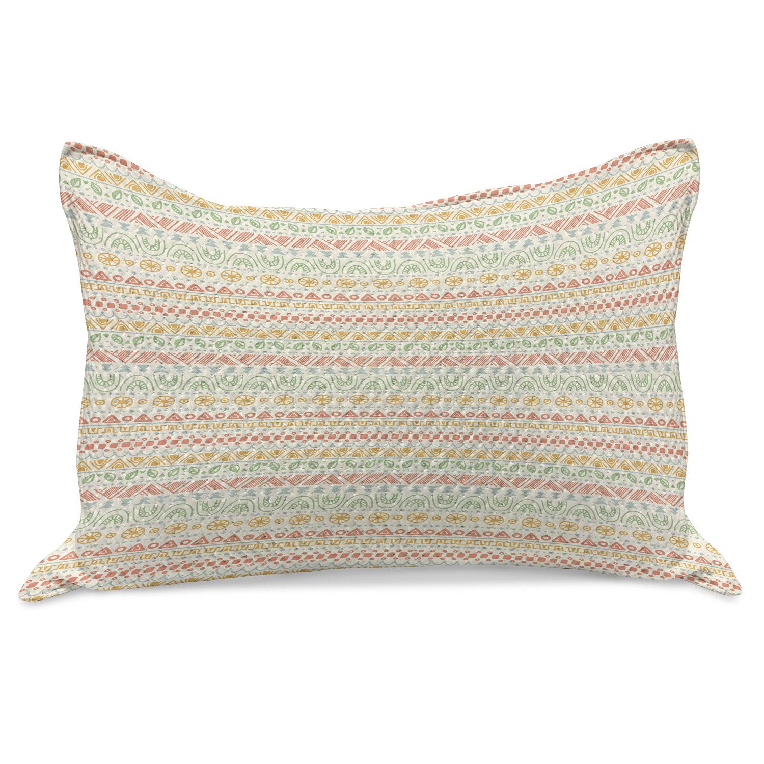Ambesonne Striped Knitted Quilt Pillow Cover - Soft Pastel Folk Aztec Mexican Print with Round Shapes & Triangles - Standard King Size 36