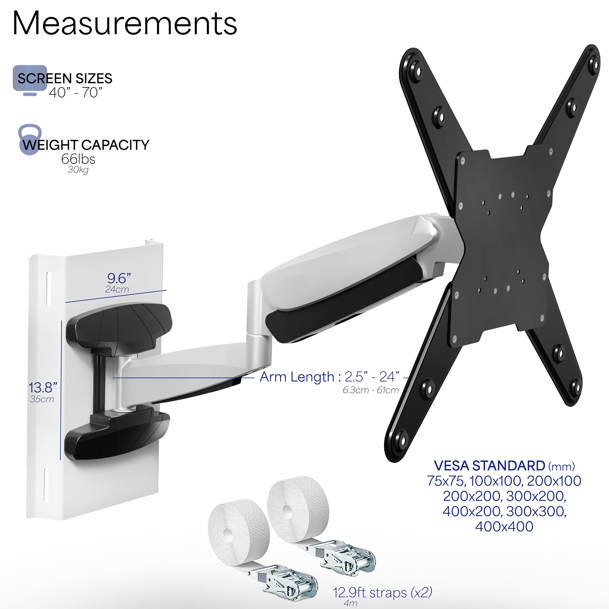 Exposed Column Pneumatic TV Wall Mount Bracket for 40-70 Inch Flat Screen TVs - Perfect for Living Room, Bedroom & Home Theater Installation