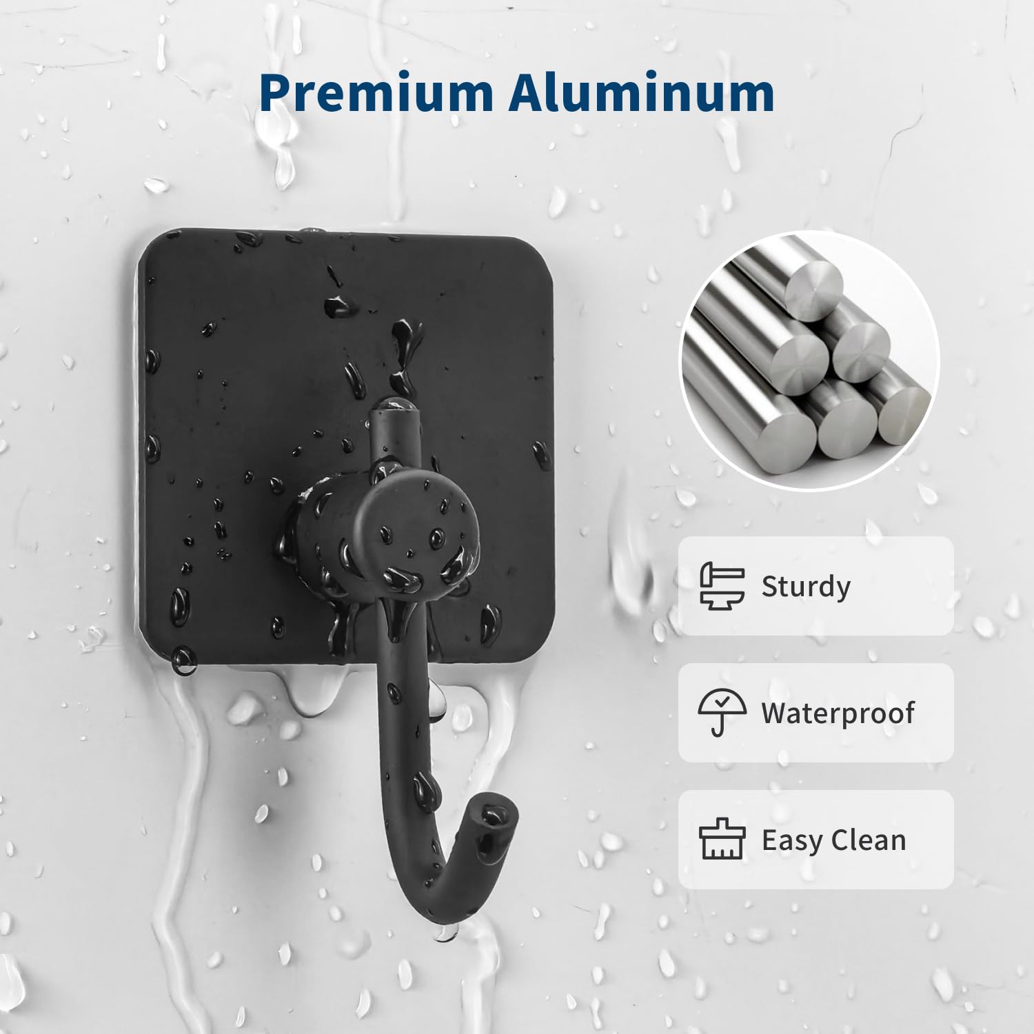 Self Adhesive Towel Hooks for Bathroom - 4 Pack Black Wall Mounted Hooks, Strong Adhesive Hand Towel Holder for Hanging Bath Towels, Robes & Lightweight Clothing - Perfect for Bathroom, Closet, Cabinet & Behind Doors (Ideal for Small Spaces & Organization)