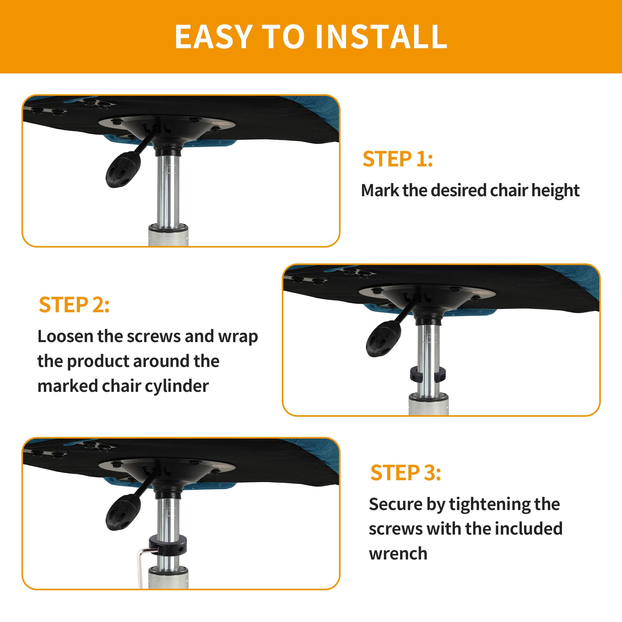 Steel Gas Lift Cylinder Clamp Holder - Fix Sinking Office Chair Without Replacement | Adjustable Height Chair Saver Kit | No Tools Required | Perfect for Home Office, Gaming & Workstation Chairs
