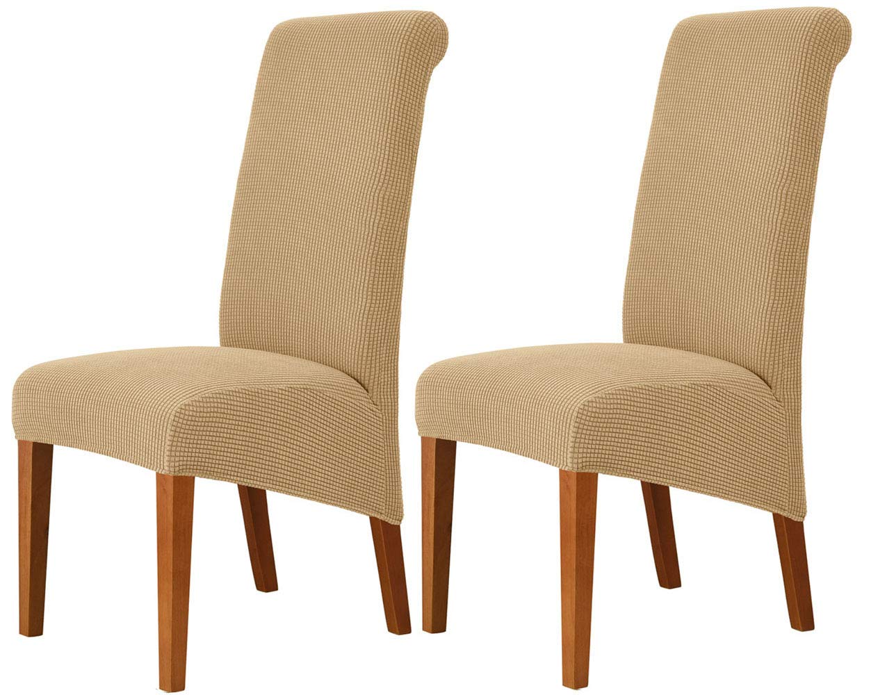Deisy Dee Stretch XL Oversized Soft Spandex Dining Chair Covers - Washable Slipcovers for Kitchen & Dining Room (Khaki, 2 Pack) | Perfect for Home, Restaurant, and Office Use