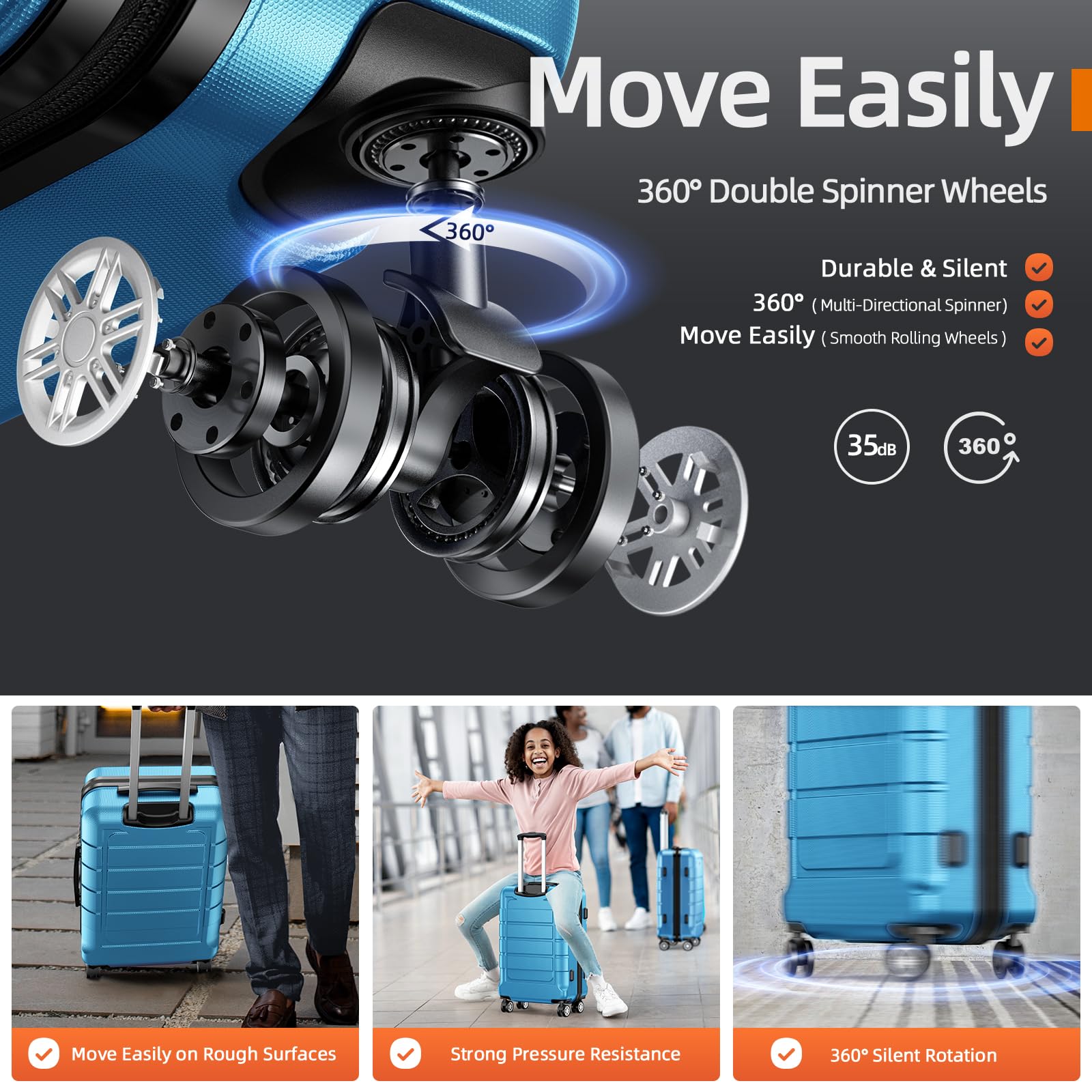 SHOWKOO 4-Piece Expandable Luggage Set - Durable PC+ABS Suitcases with Double Spinner Wheels & TSA Lock, Sky Blue - Perfect for Travel, Vacations & Business Trips