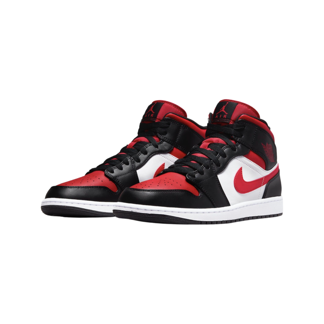Air Jordan 1 Mid GS Sneakers - Black Fire Red Colorway - Kids Basketball Shoes for School & Street Style