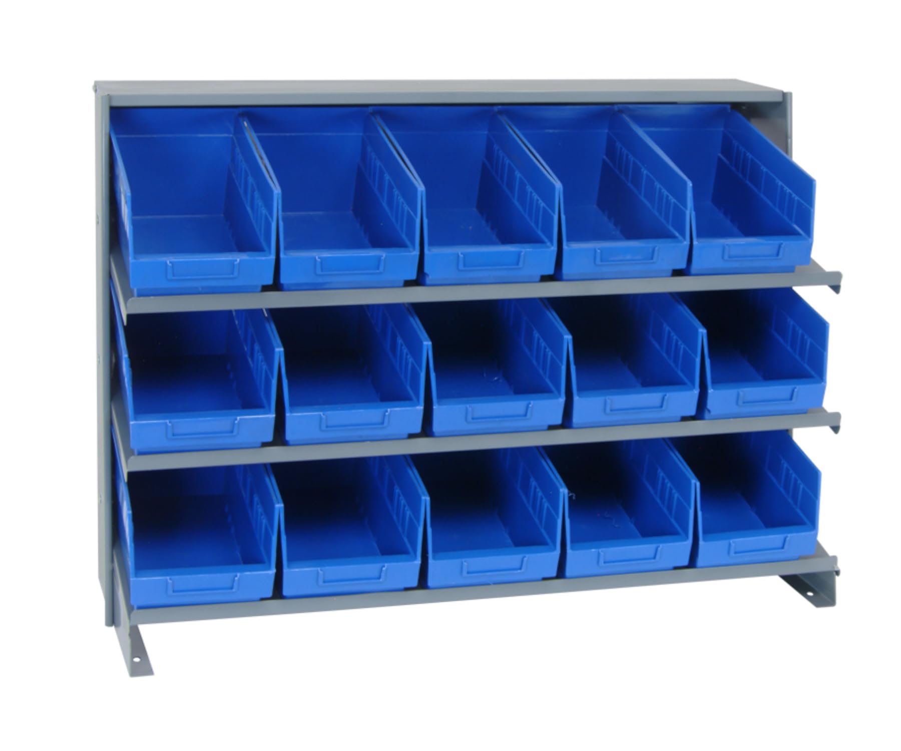 Quantum Storage Systems QPRHA-202BL 3-Tier Shelving Unit with 15 Blue Storage Bins - 27