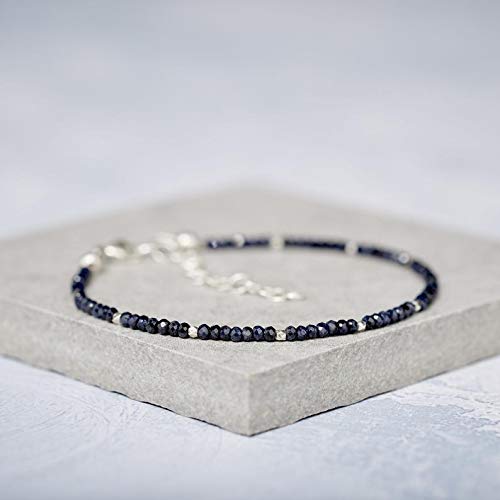 Precious-GEMS Sapphire Bracelet - Genuine Blue-Black Sapphires with Sterling Silver/Gold Fill - Delicate Stacking Jewelry for Women - Perfect for Everyday Wear, Gifts & Special Occasions