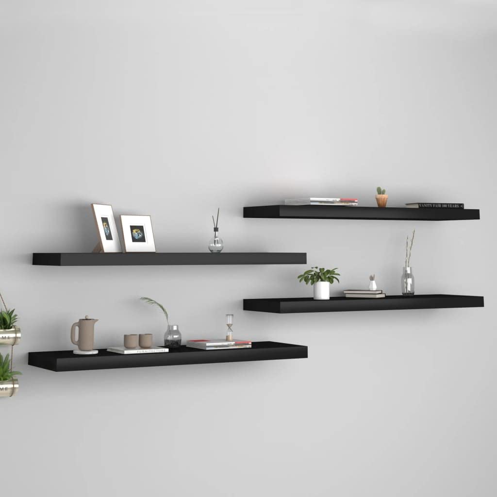 Modern Floating Wall Shelves Set of 4 - Black MDF Ledge Shelf 35.4