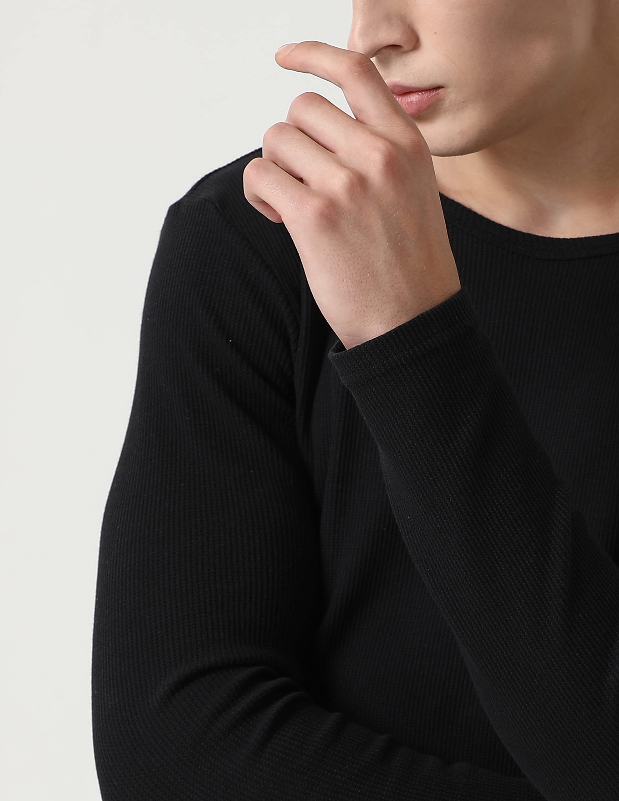 Comfneat Men's 2-Pack Thermal Long Sleeve Undershirt - Waffle Knit Soft Crew Neck Base Layer for Winter, Cold Weather & Layering - Warm Comfortable Underwear Top for Work, Outdoor Activities & Daily Wear