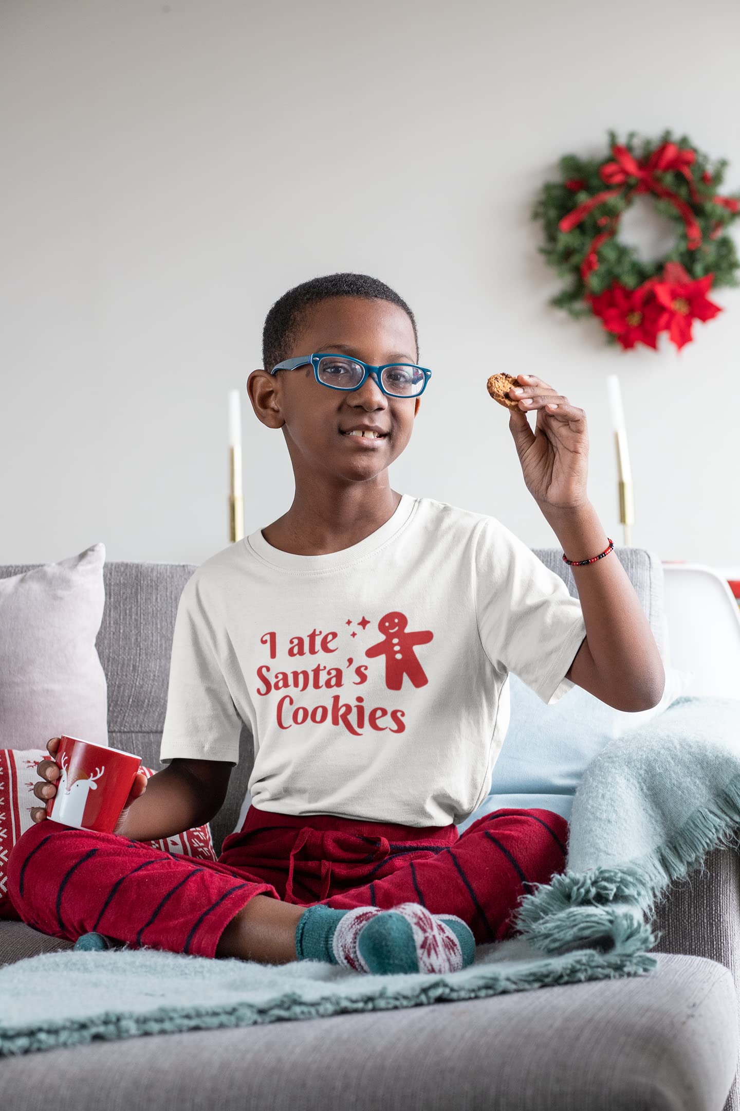 I Ate Santa's Cookies Iron On Decal - Christmas Pajamas & T-Shirt Transfer - Black Glitter Design for Holiday DIY & Festive Outfits