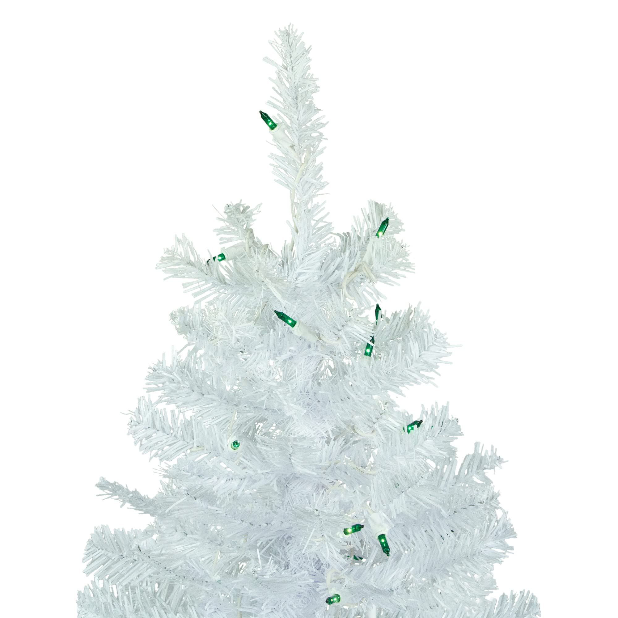 6.5ft Pre-Lit Artificial Christmas Tree with Green LED Lights - White Pine Pencil Style for Holiday Home Decor & Party Decoration