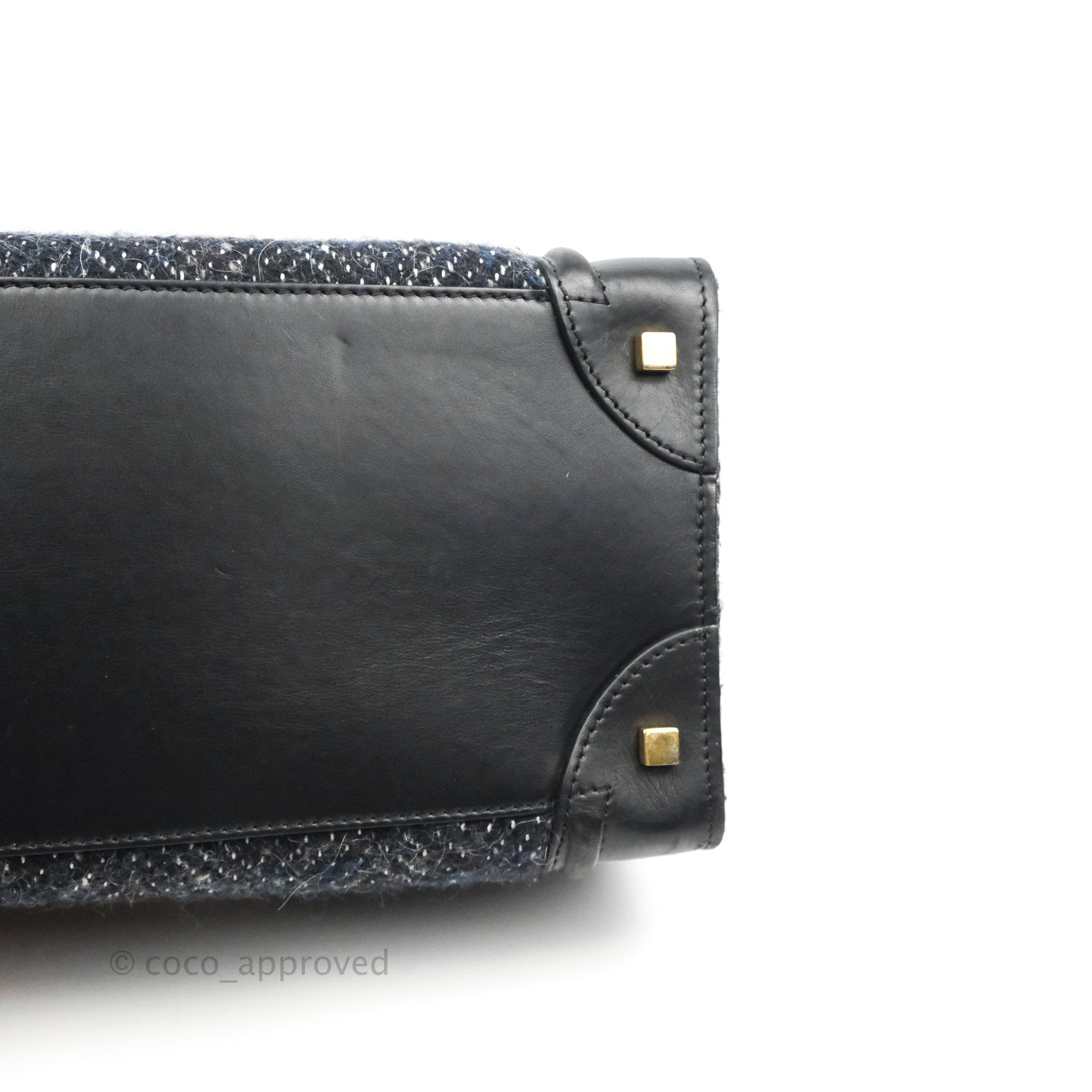 Celine Mini Luggage Bag in Navy & Black Tweed - Stylish Crossbody Purse for Women, Perfect for Work, Travel & Everyday Use