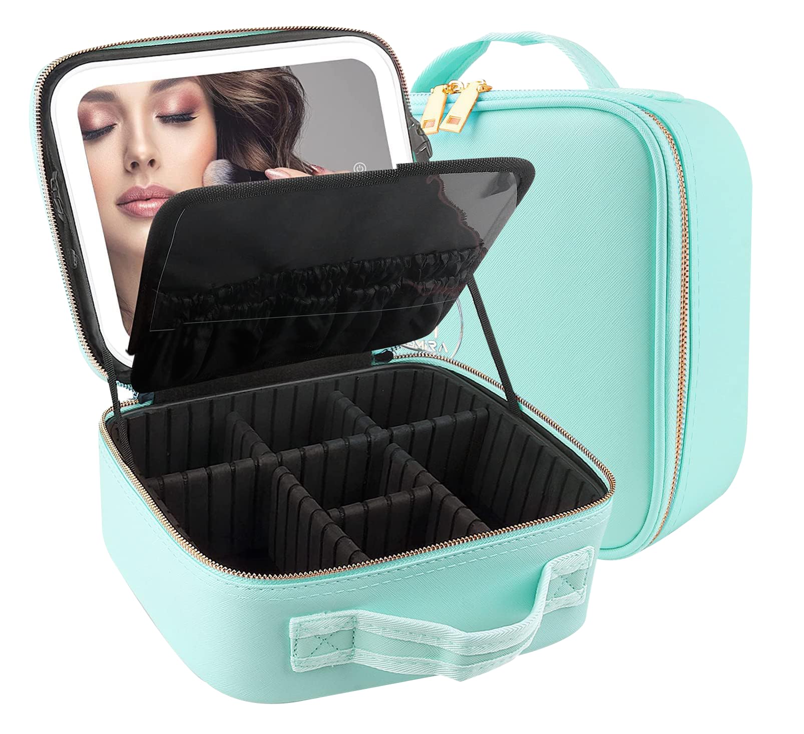 Premium MOMIRA Travel Makeup Bag with LED Mirror - Large Waterproof Cosmetic Organizer, Adjustable Brightness & 3 Lighting Modes - Perfect for Travel, Home Vanity & Gift Giving