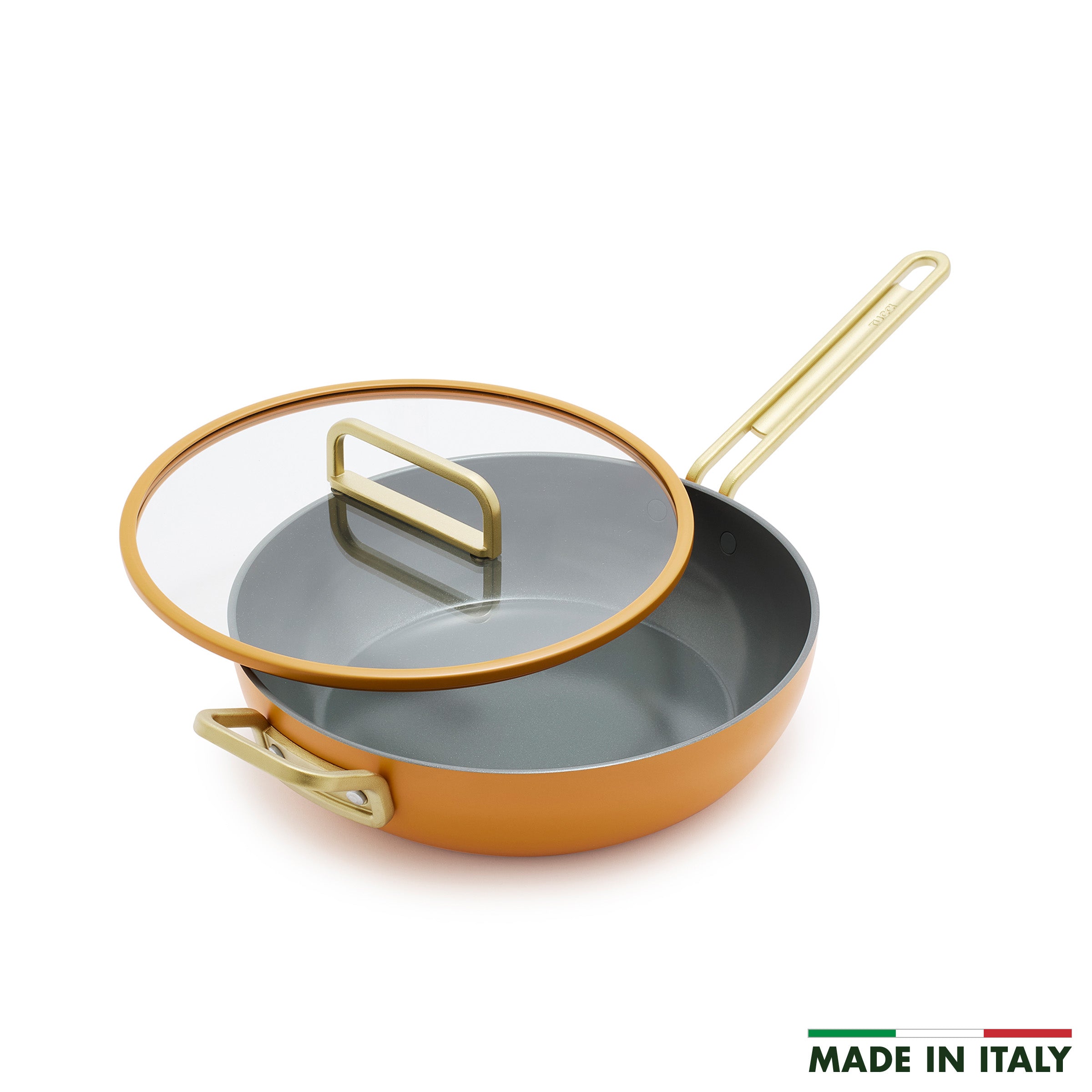 Stanley Tucci™ Ceramic Nonstick 4.5 Quart Saucepan with Lid - Roma Gold Cookware for Healthy Cooking | Perfect for Pasta, Soups & Sauces | Oven & Dishwasher Safe