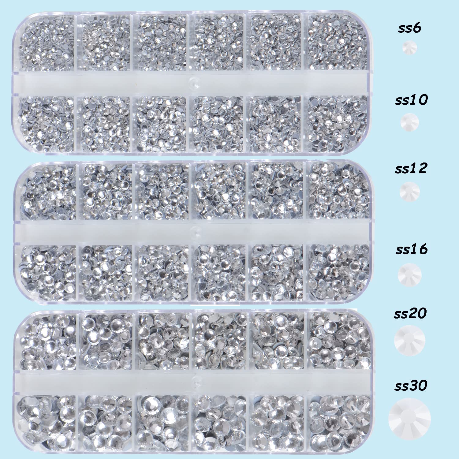 6800pcs Flatback Glass Hotfix Rhinestones Crystal Beads Kit with Tweezer & Picking Pen for DIY Crafts - Shoes, Clothes, Bags, Nail Art, Face Painting (6 Sizes, Clear) | Perfect for Costume Design, Wedding Decor, Fashion Accessories & DIY Projects