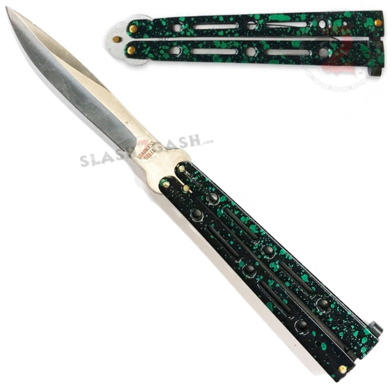 JUMBO 5 Hole Butterfly Knife - Giant 10 Inch Balisong Trainer with Marble Green Handle | Perfect for Beginners & Knife Flipping Tricks Practice