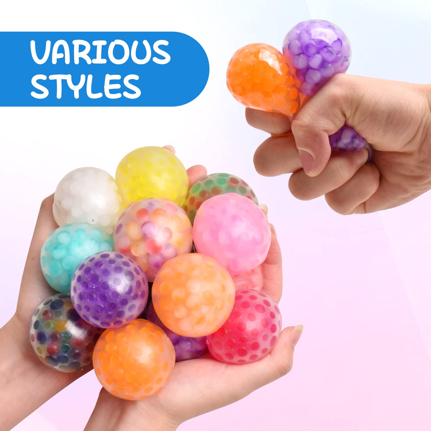YAOJITOY Stress Balls 30-Pack - Anxiety Relief & Focus Improvement Squeeze Balls for Adults, Squishy Sensory Toys for Office, Classroom, Party Favors & Birthday Gifts (14+) - Perfect for Stress Relief, ADHD & Meditation