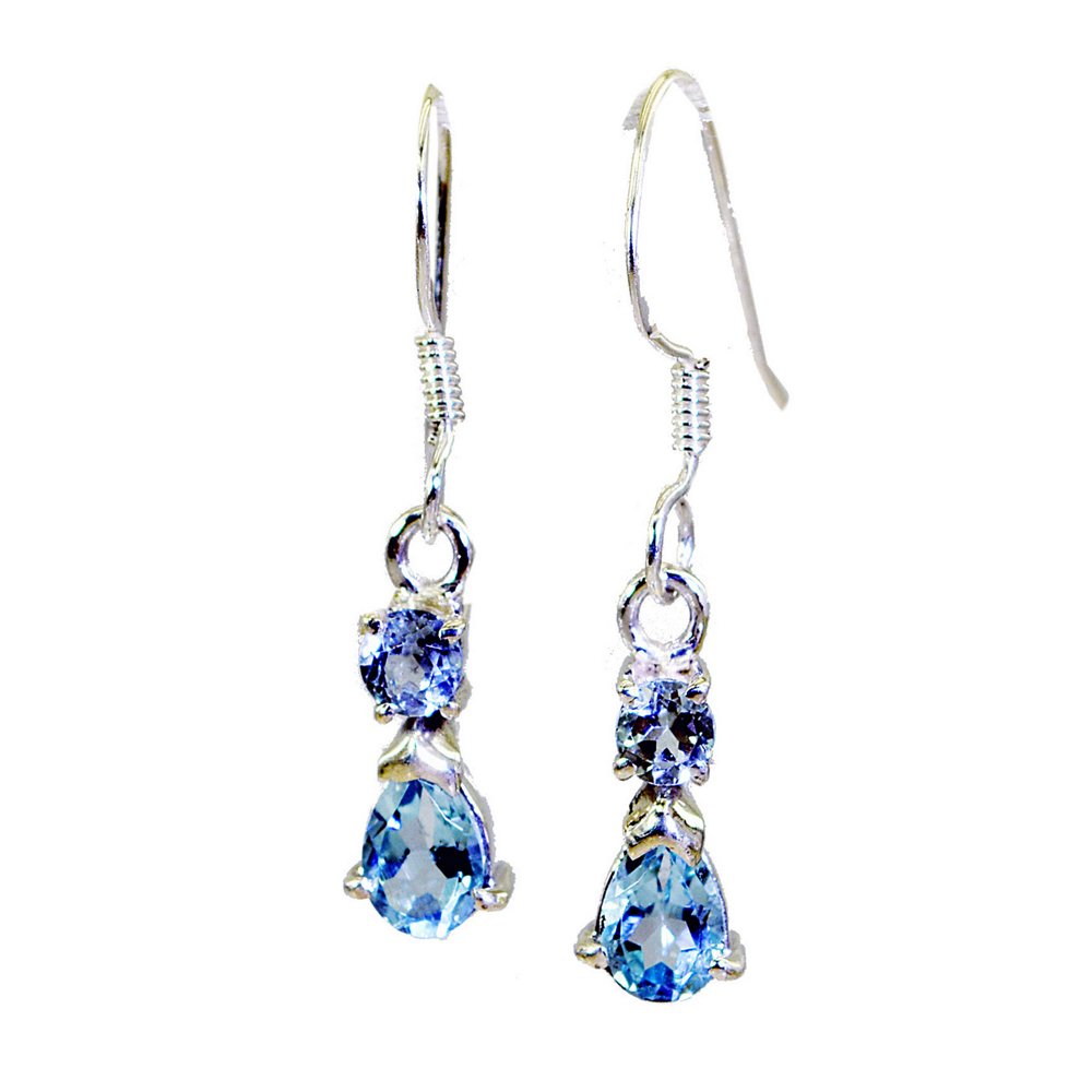 925 Sterling Silver Real Blue Topaz Dangle Earrings for Women - Handmade Fashion Jewelry Gift for Birthday, Anniversary & Special Occasions
