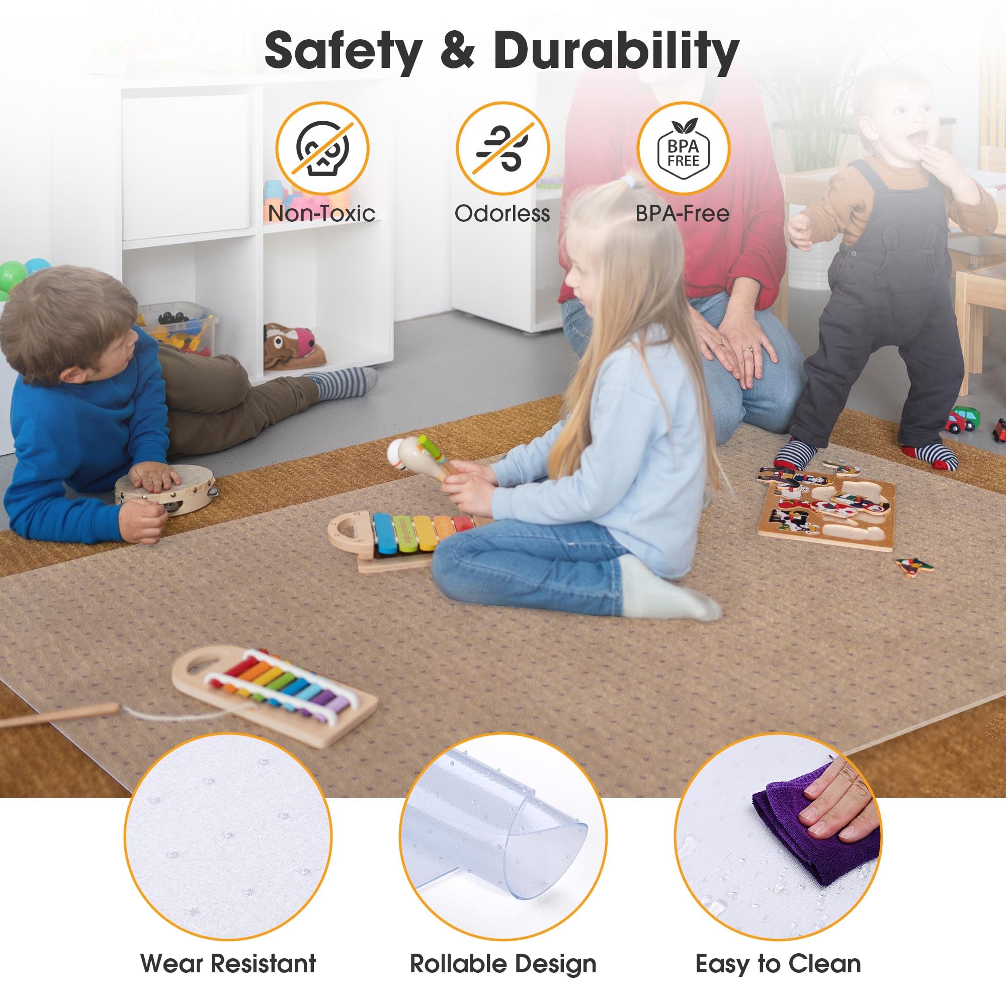 2 Pack Heavy Duty PVC Floor Mats with Studded Back for Low Pile Carpet - 60