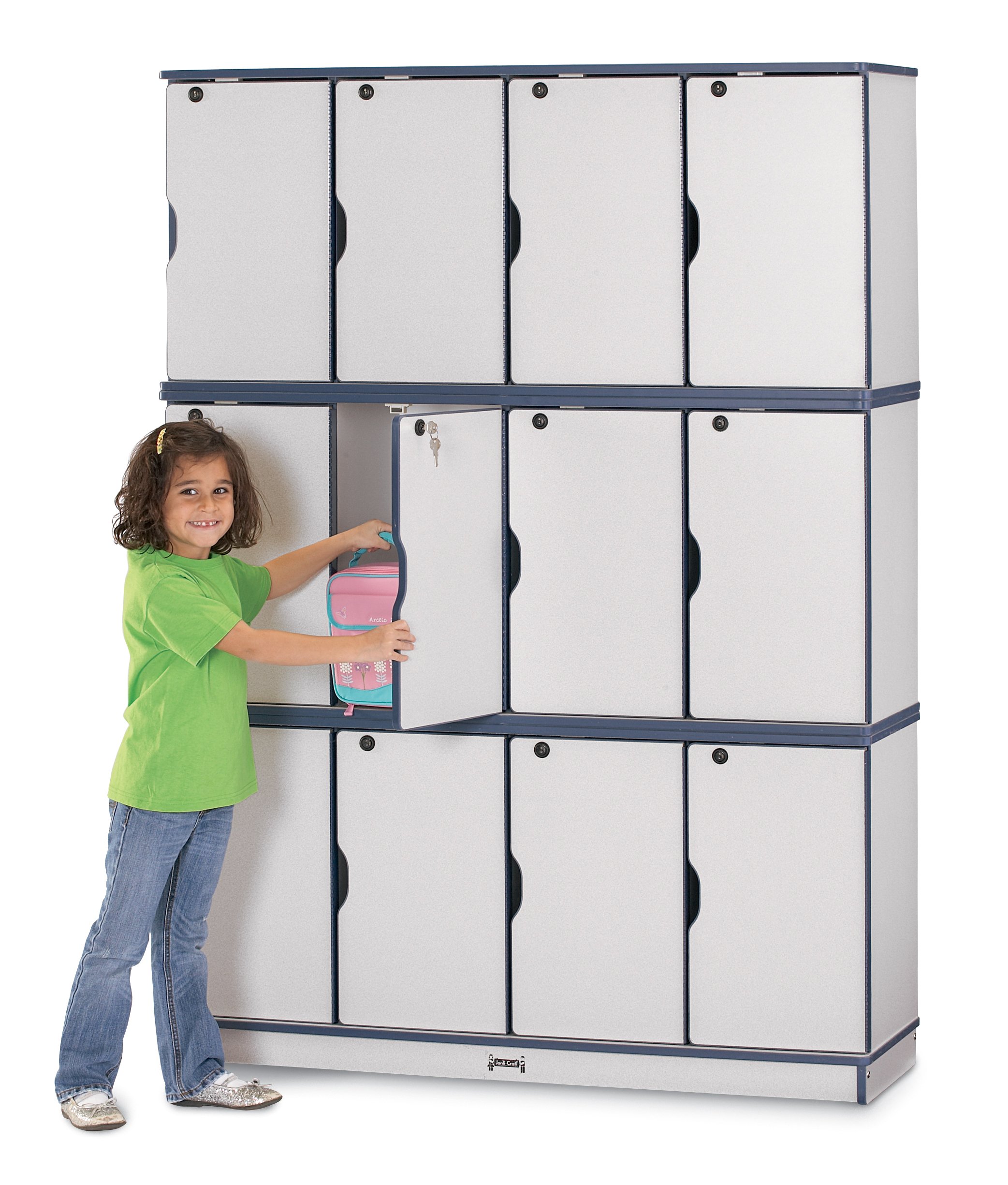 Jonti-Craft Rainbow Accents 4696JC112 Navy Double Stack Lockable School Lockers - Durable Storage Solution for Classrooms, Daycares & Playrooms