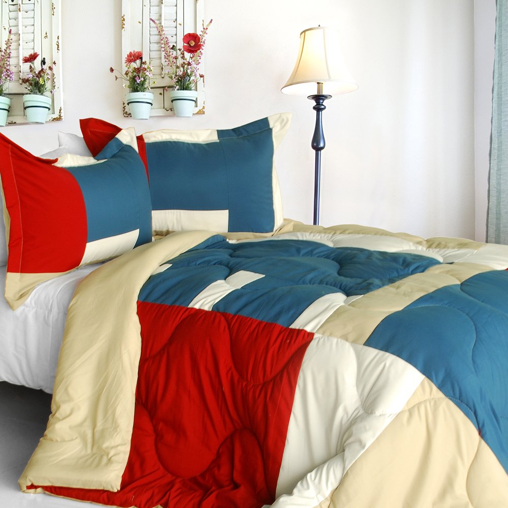 Sunshine Coast Quilted Patchwork Down Alternative Comforter Set - Full/Queen Size Bedding | Soft & Breathable All-Season Comforter for Cozy Bedroom Decor