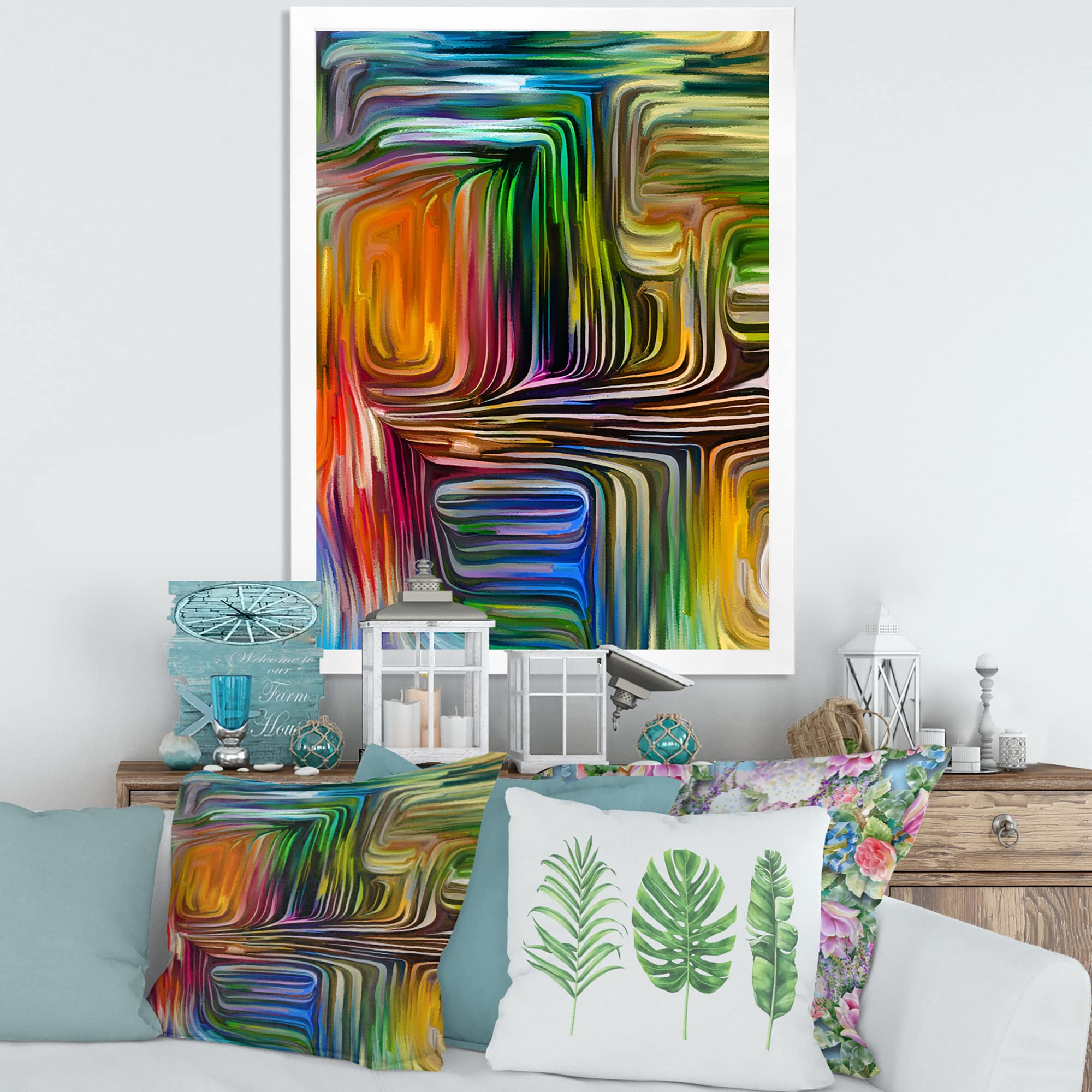 DesignQ Colour Fusion III Modern Framed Wall Art - Abstract Canvas Painting for Living Room, Bedroom & Office Decor | Ready to Hang Home Wall Decorations