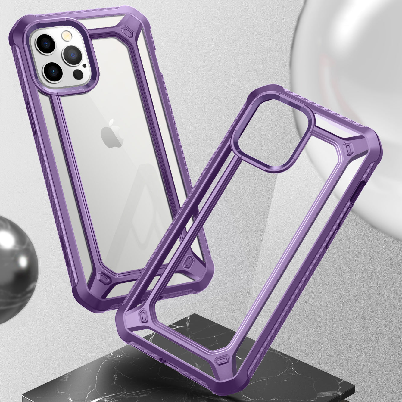 iPhone 12 Pro Max 6.7 Inch Unicorn Beetle Exo Clear Case - Shockproof Protective Cover with Raised Edges (Purple) for Everyday Use, Work & Travel