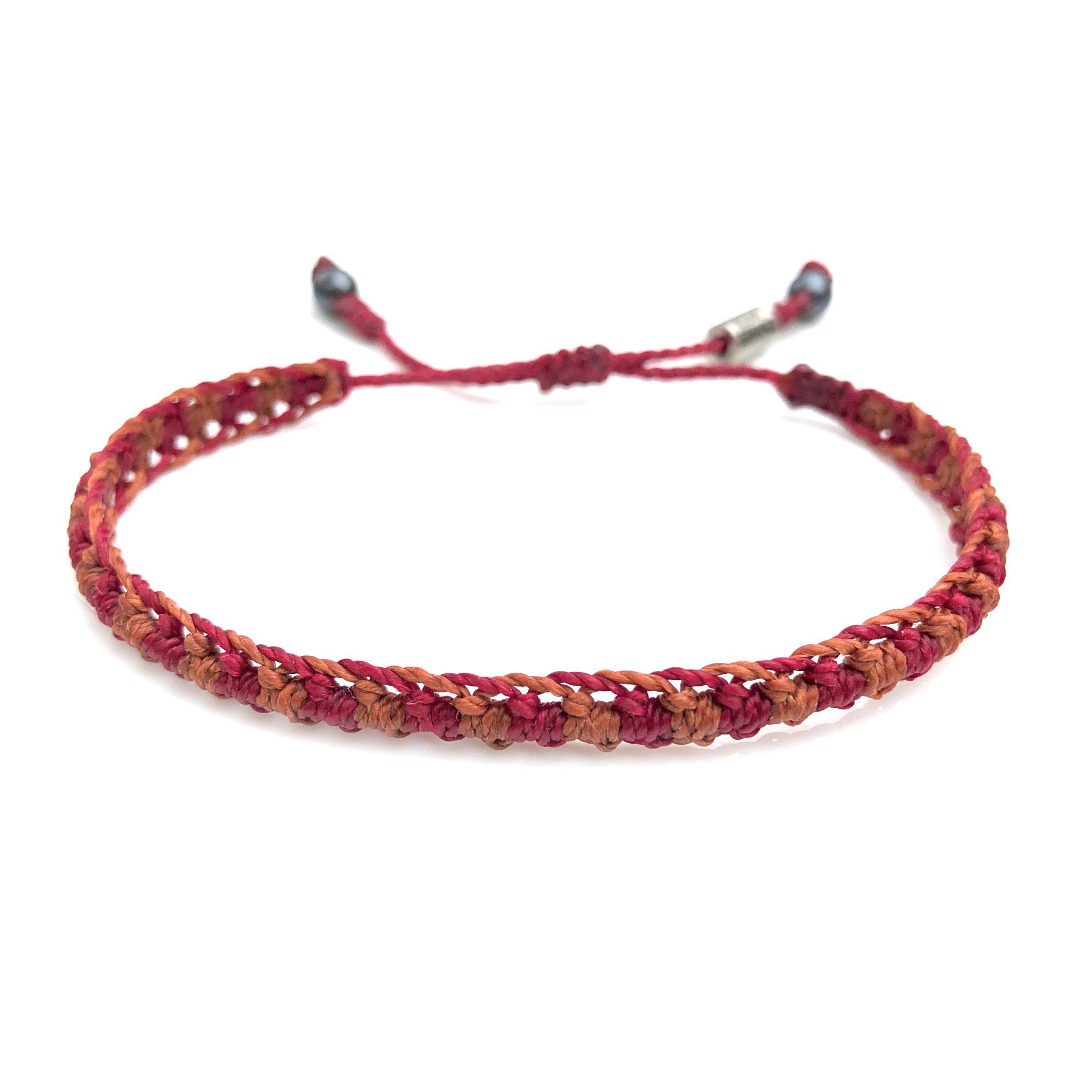 Custom Sizes Burnt Orange & Maroon Wax Cord Bracelet - Handwoven Braided Friendship Bracelet for Men & Women | Perfect for Gifts, Couples Matching & Festival Wear
