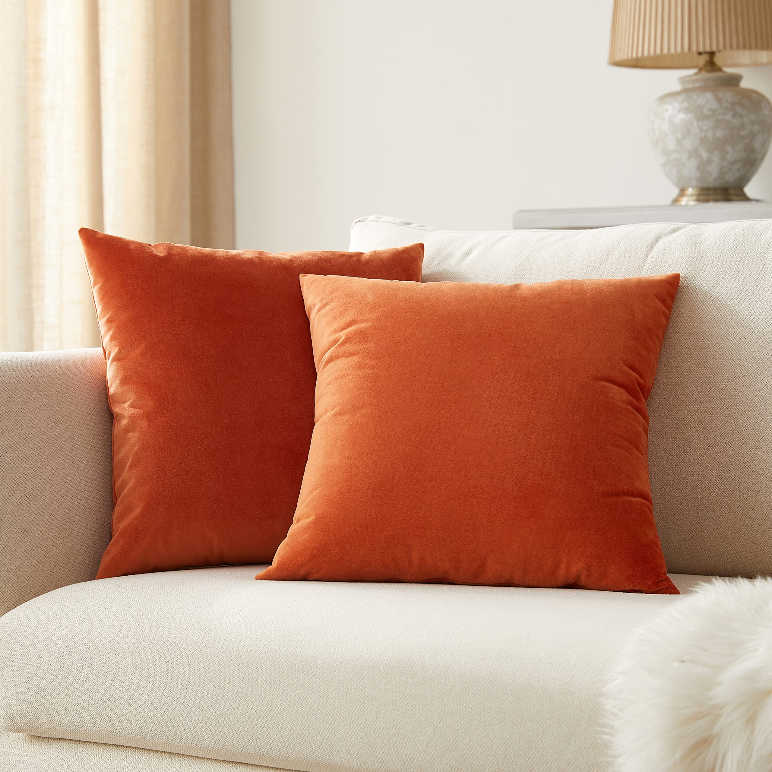 2 Pack Burnt Orange Velvet Pillow Covers 18x18 Inches - Soft Decorative Throw Pillowcases for Sofa, Couch, Bedroom & Home Decor | Perfect for Living Room, Dorm & Cozy Home Styling