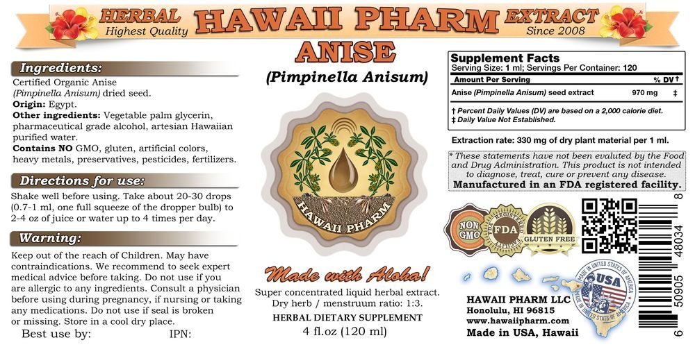 Organic Anise Seed Liquid Extract (Pimpinella Anisum) - 4 oz Bottle, Pack of 15 | Alcohol-Free Herbal Tincture Supplement for Digestive Support, Tea Flavoring & Natural Remedies