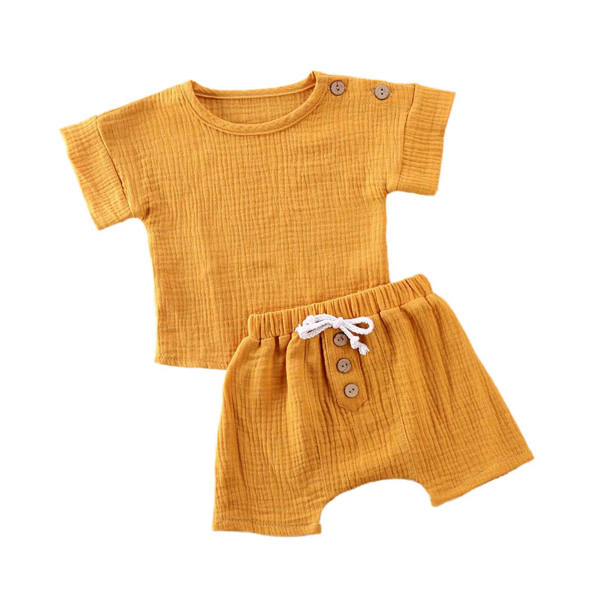 Newborn Baby Boy Girl Summer Outfit Set - 2Pcs Cotton Linen Short Sleeve T-Shirt & Drawstring Shorts | Perfect for Playtime, Beach Trips & Family Photos