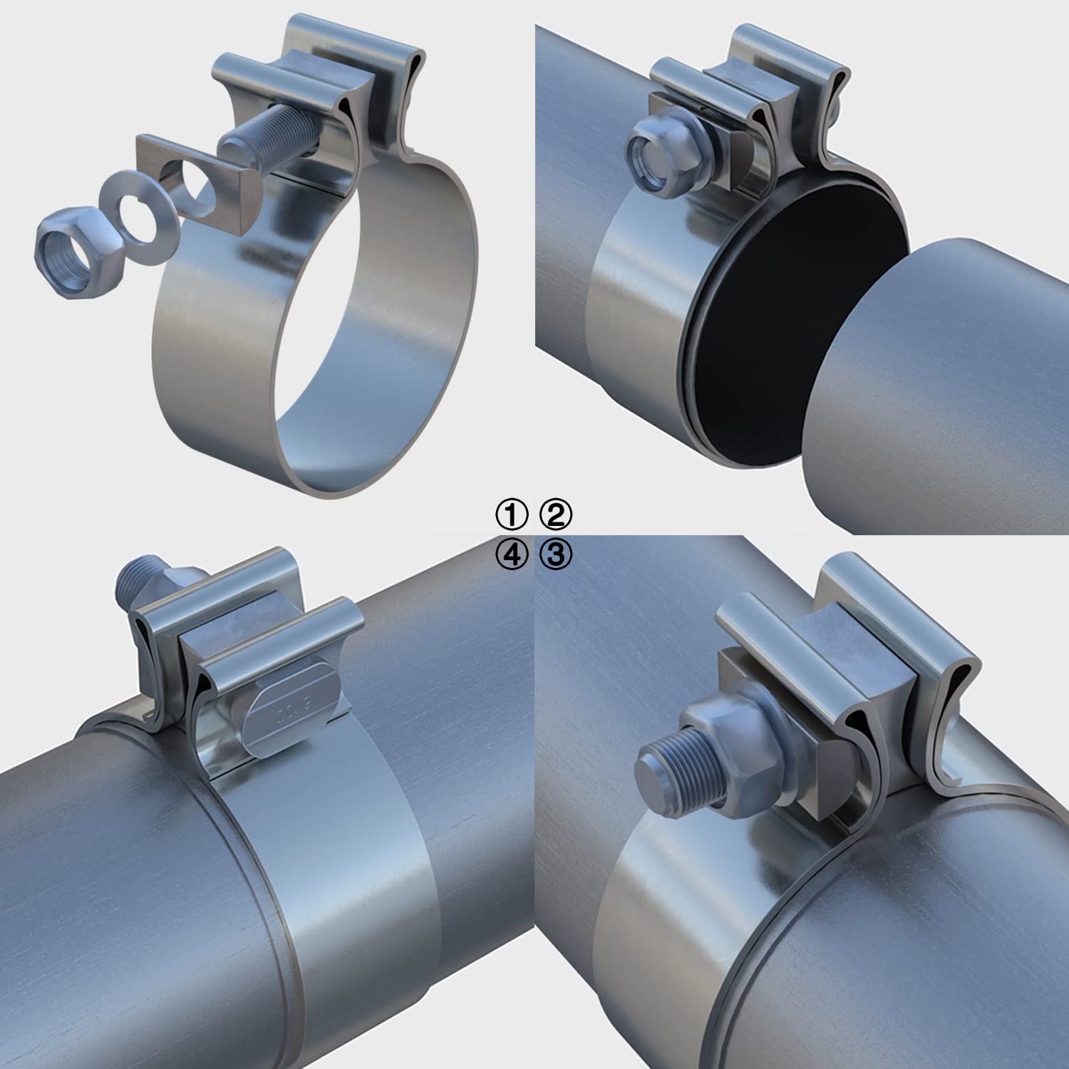1.75 Inch Stainless Steel Exhaust Clamp - Heavy Duty Narrow Band Muffler Clamp for Exhaust Pipe & System Repair (2 Pack) - Perfect for Automotive, Motorcycle & Truck Exhaust Maintenance