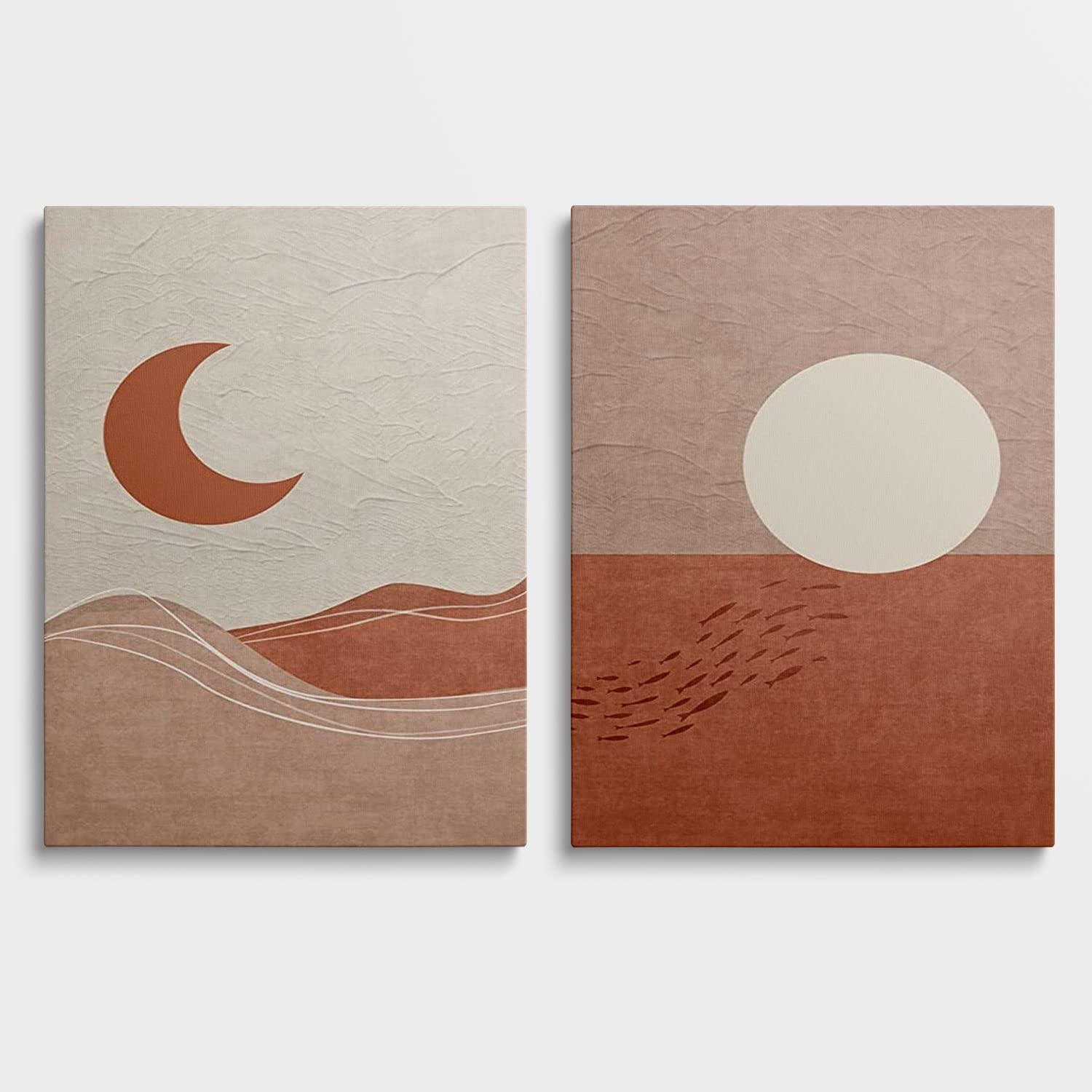 Mid-Century Modern Canvas Prints - Boho Wall Decor with Minimalist Sun & Moon Design - Day & Night Landscape Art for Living Room, Bedroom, Dining Room & Office - 24x36 Inch Framed Wall Art - Perfect for Bohemian, Scandinavian & Contemporary Home Decor