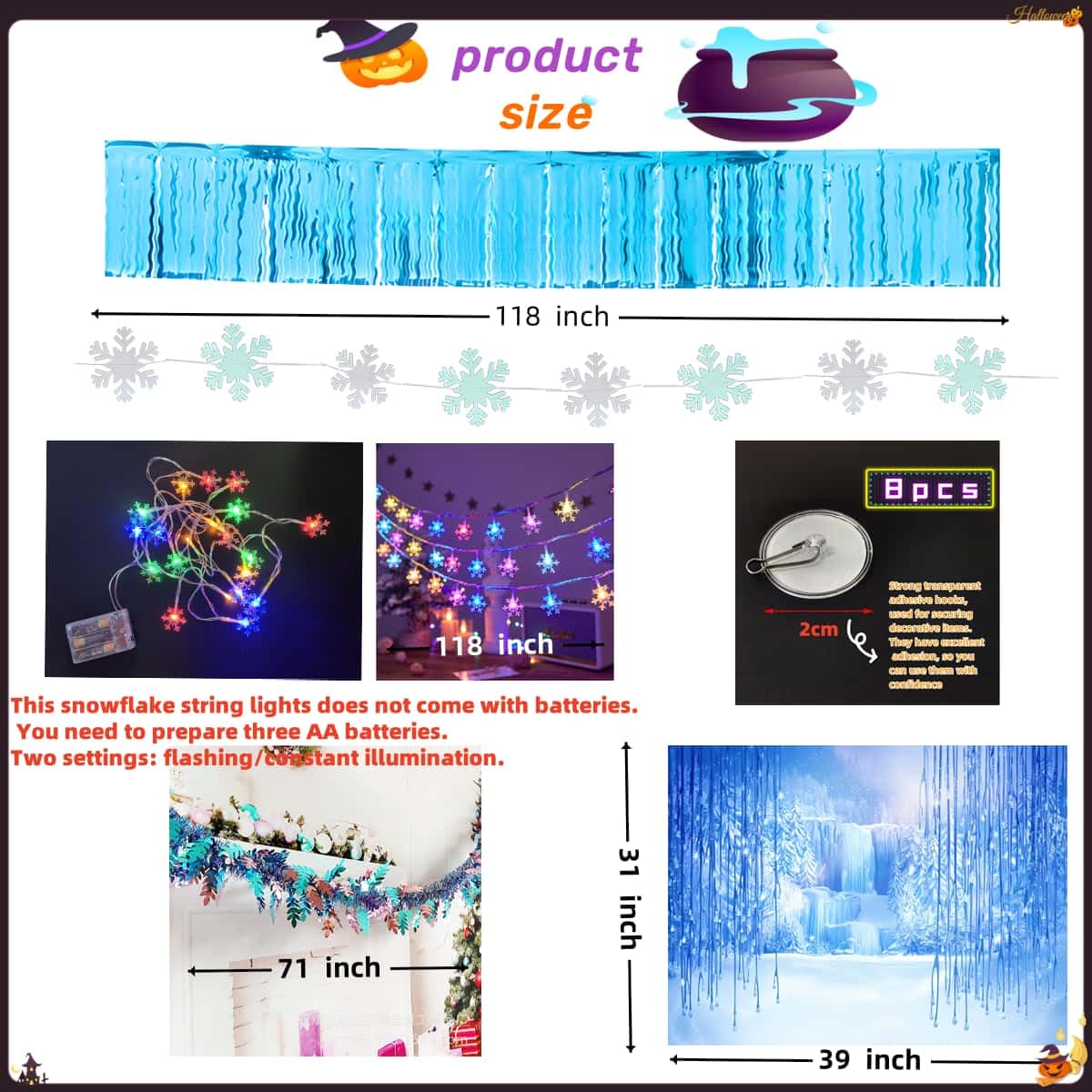 Halloween Trunk or Treat Car Decorations Kit with LED Lights - Ice & Snow Themed SUV/Truck Stickers (Blue & White) for Spooky Seasonal Parties & Neighborhood Trick-or-Treat Events