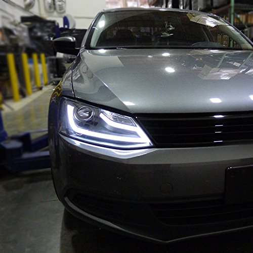 Spec-D Tuning 2LHP-JET11JM-TM VW Jetta MK6 Euro Style Black Projector Headlights with LED DRL Light Bar - Upgrade Your Ride for Night Driving & Enhanced Style
